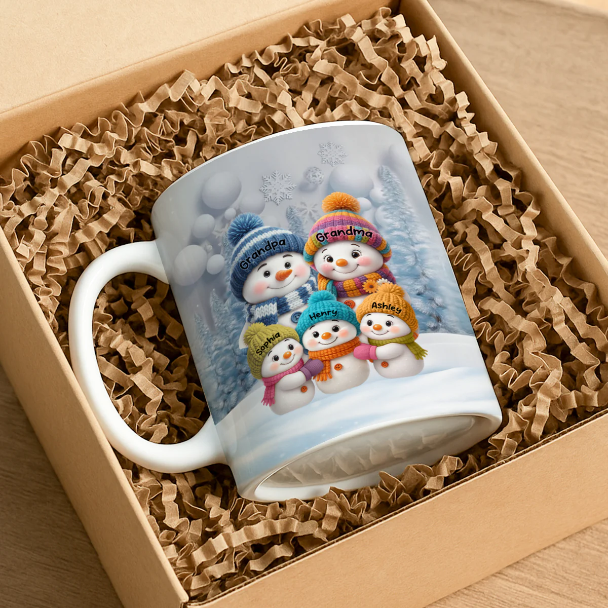 Christmas Blue Vibe Snowman Grandma Grandpa & Grandkids - Personalized Mug - Christmas Gift for Grandma Grandpa - Image 7