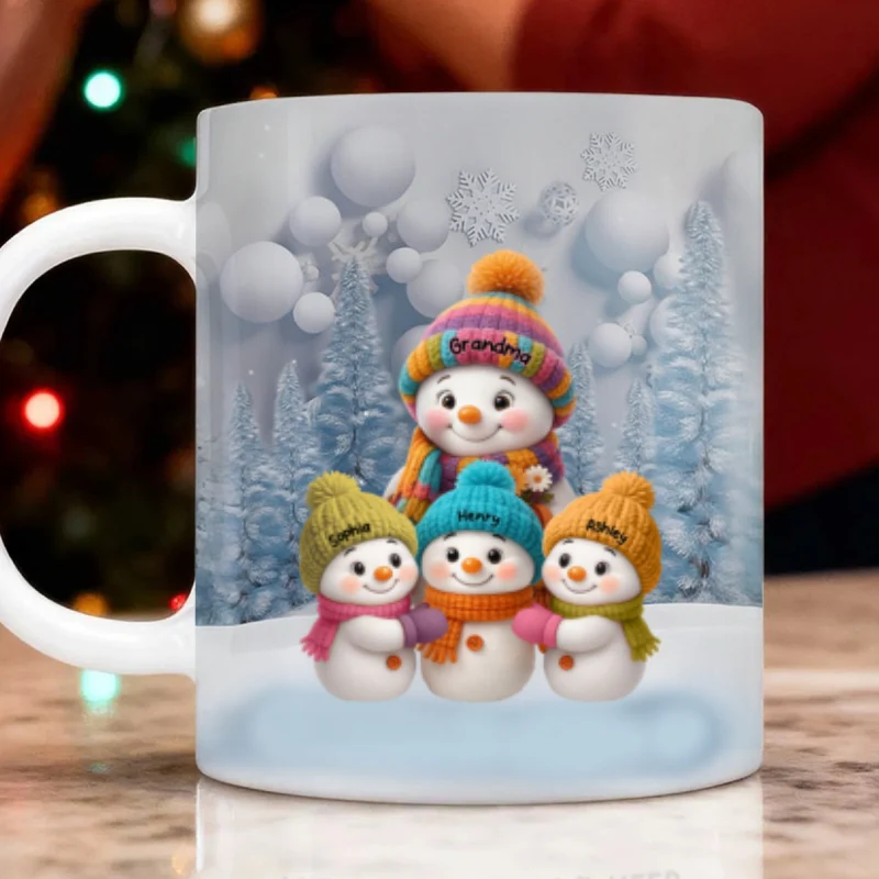 Christmas Blue Vibe Snowman Grandma Grandpa & Grandkids - Personalized Mug - Christmas Gift for Grandma Grandpa - Image 8