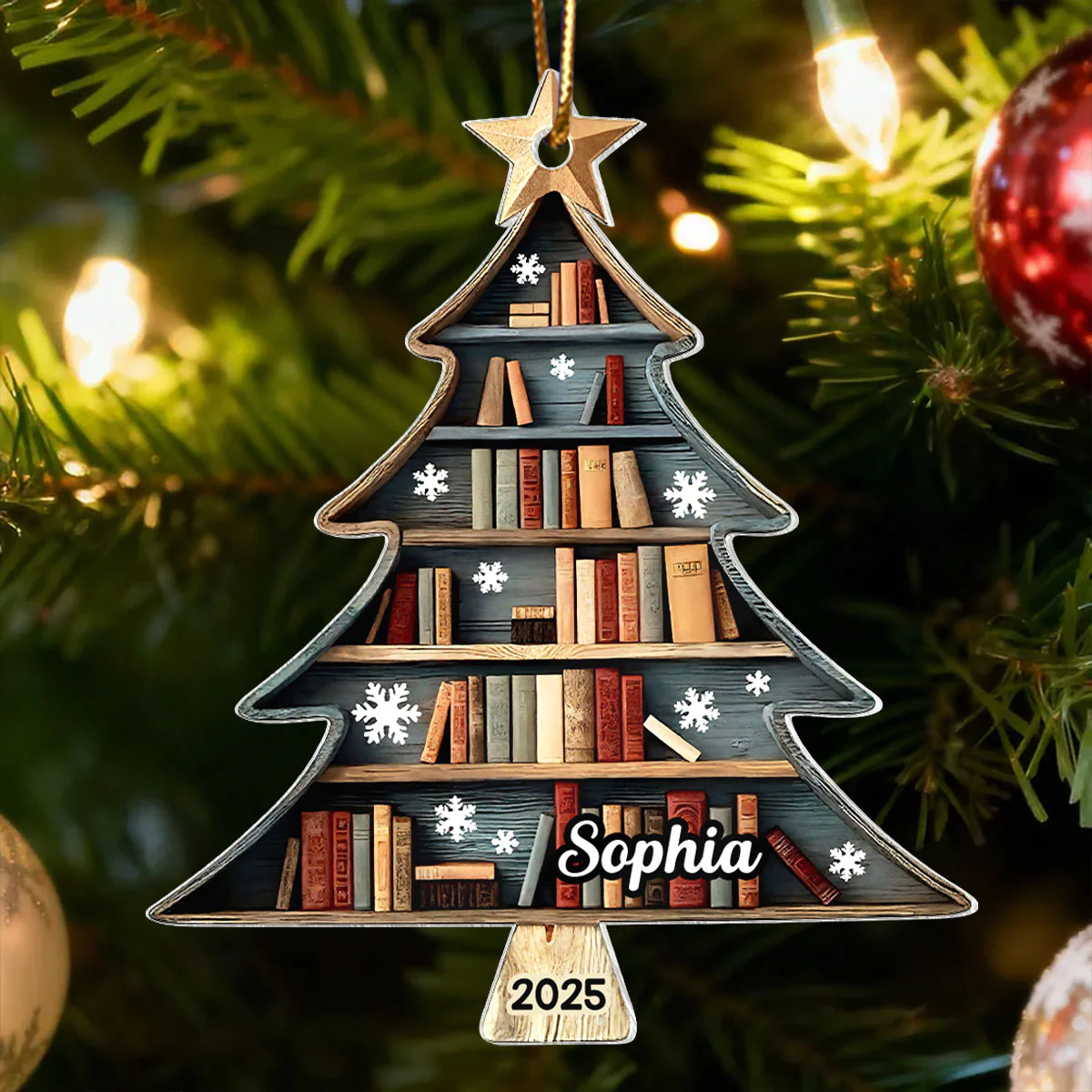 Christmas Book Tree - Personalized Acrylic Ornament - Christmas Gift For Book Lovers - Image 4