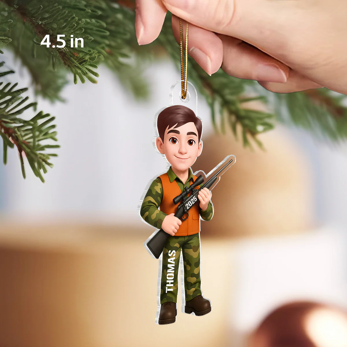 Christmas Boy Girl Hunting - Personalized Acrylic Ornament - Gift For Hunters, Hunting Lovers, Shooting Team, Grandson, Granddaughter - Image 2