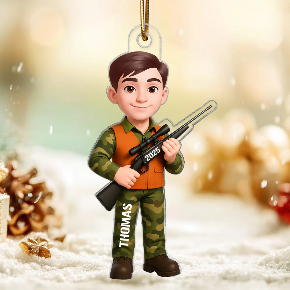 Christmas Boy Girl Hunting - Personalized Acrylic Ornament - Gift For Hunters, Hunting Lovers, Shooting Team, Grandson, Granddaughter - Image 3