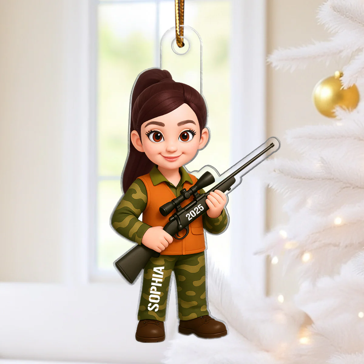 Christmas Boy Girl Hunting - Personalized Acrylic Ornament - Gift For Hunters, Hunting Lovers, Shooting Team, Grandson, Granddaughter - Image 4