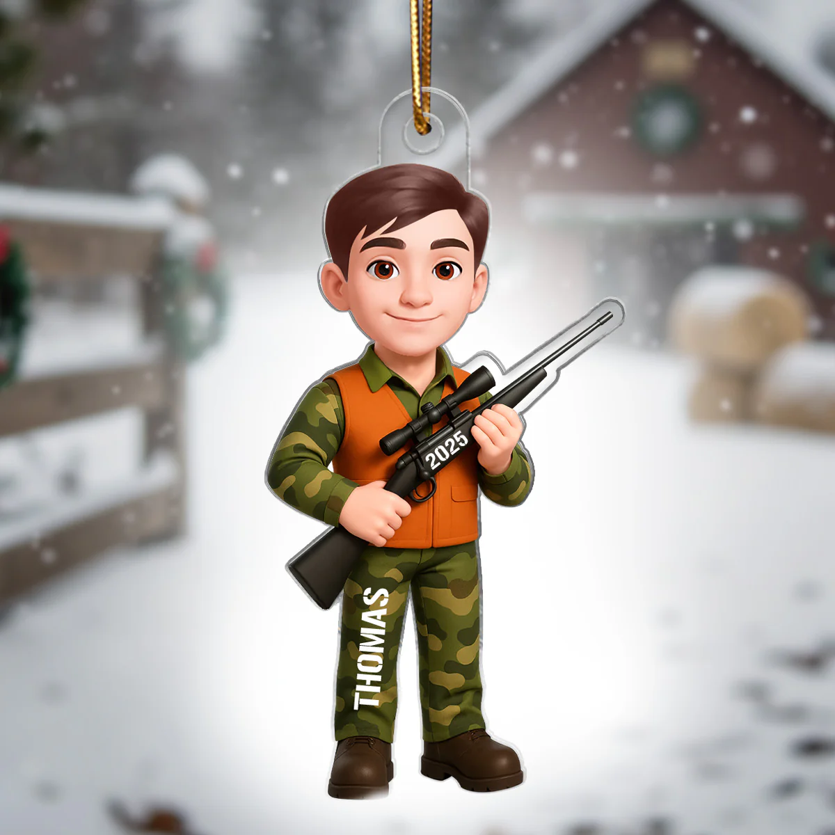 Christmas Boy Girl Hunting - Personalized Acrylic Ornament - Gift For Hunters, Hunting Lovers, Shooting Team, Grandson, Granddaughter - Image 5