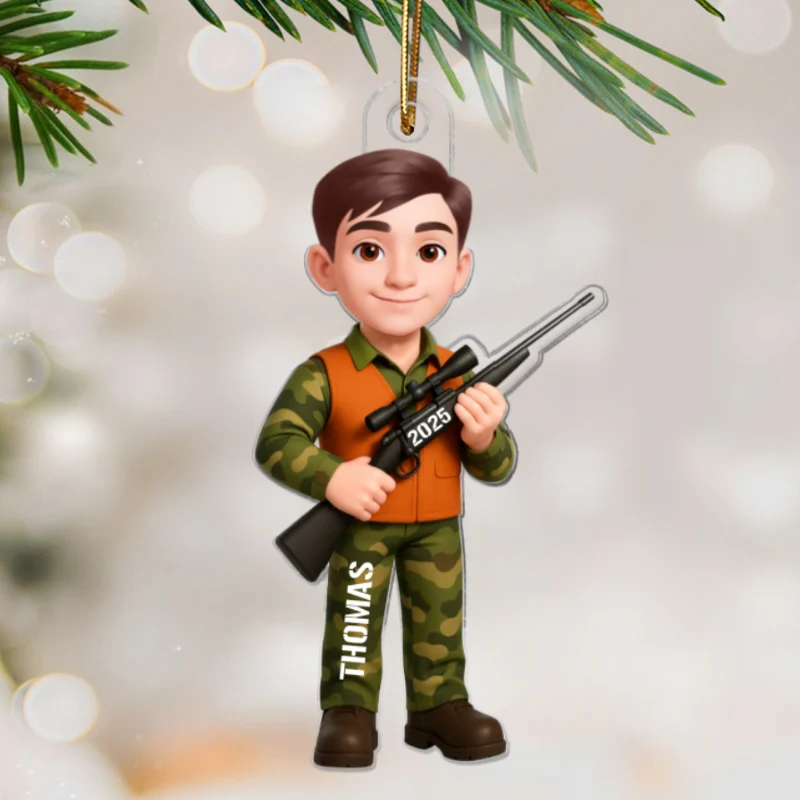 Christmas Boy Girl Hunting - Personalized Acrylic Ornament - Gift For Hunters, Hunting Lovers, Shooting Team, Grandson, Granddaughter - Image 8