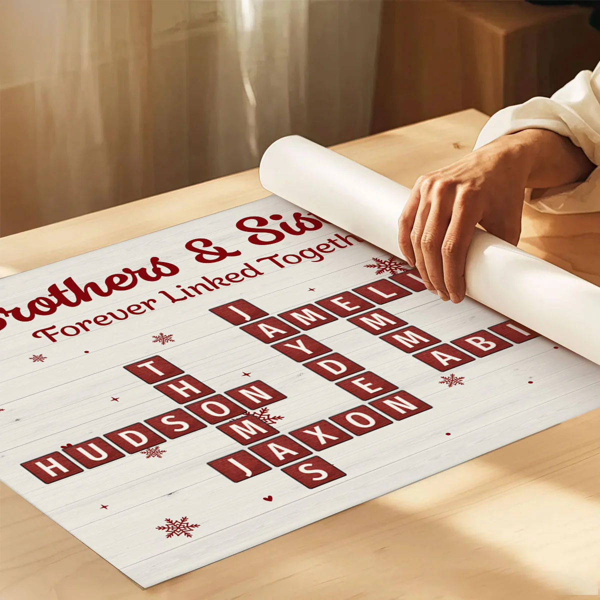 Christmas Brothers & Sisters Forever Linked Together Crossword Puzzle Art - Personalized Poster - Gift For Brothers, Sisters, Siblings, Family - Image 3