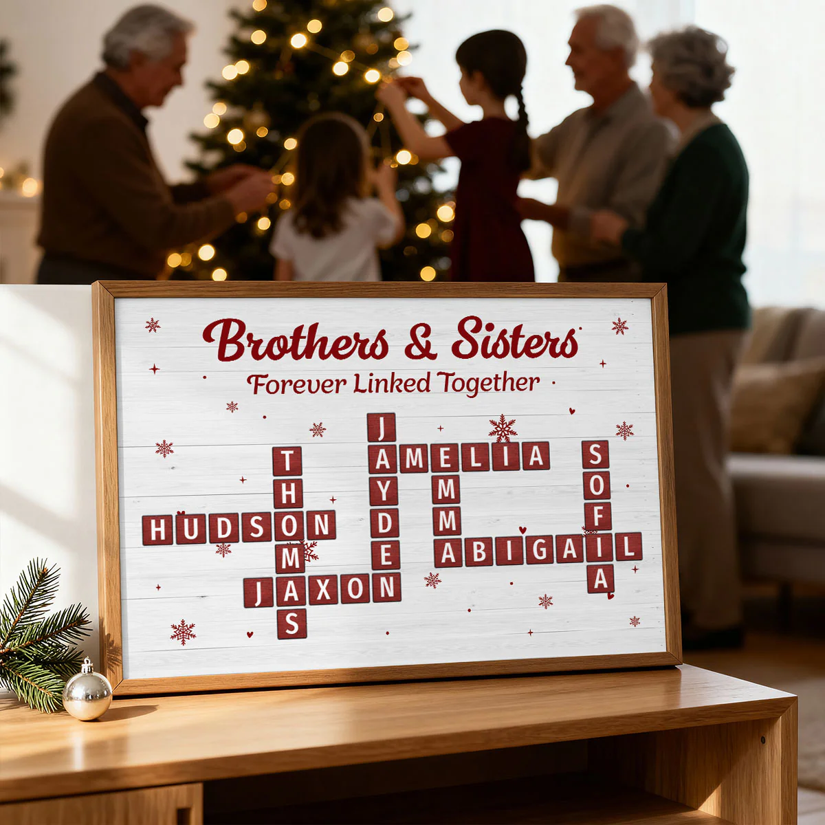 Christmas Brothers & Sisters Forever Linked Together Crossword Puzzle Art - Personalized Poster - Gift For Brothers, Sisters, Siblings, Family - Image 4