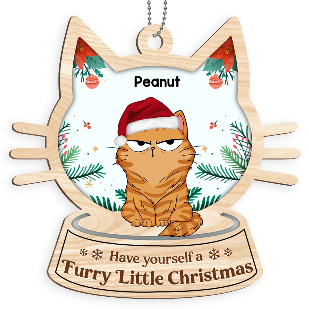 Christmas Cats Funny Expression Cat Face Globe Personalized Wooden Ornament