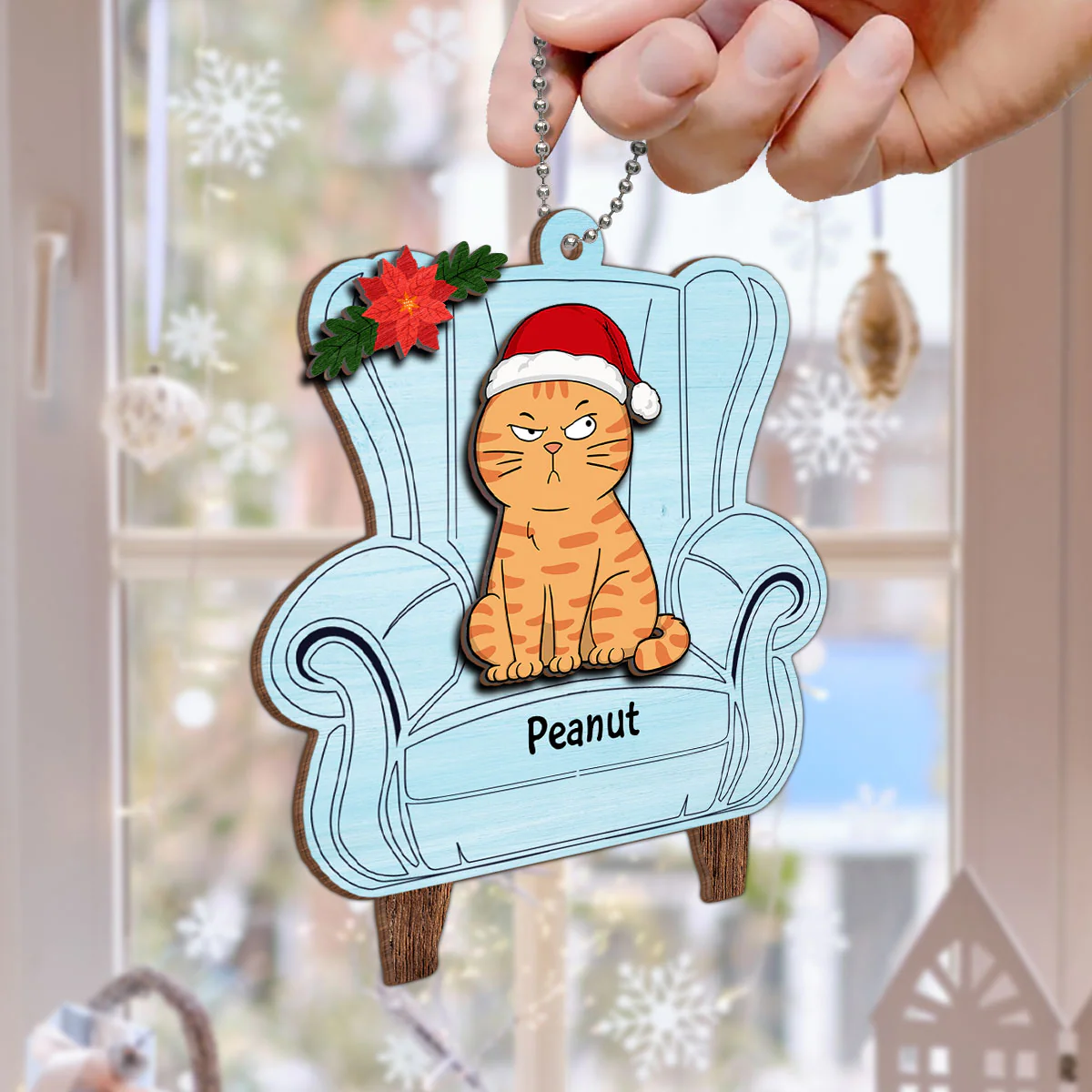 Christmas Cats On Chair Personalized 2-Layer Wooden Ornament - Image 6