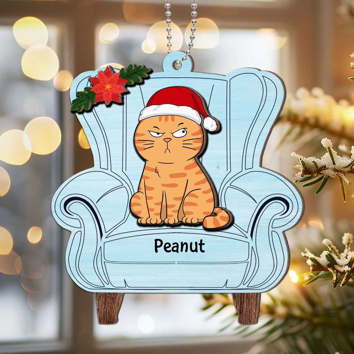 Christmas Cats On Chair Personalized 2-Layer Wooden Ornament - Image 7