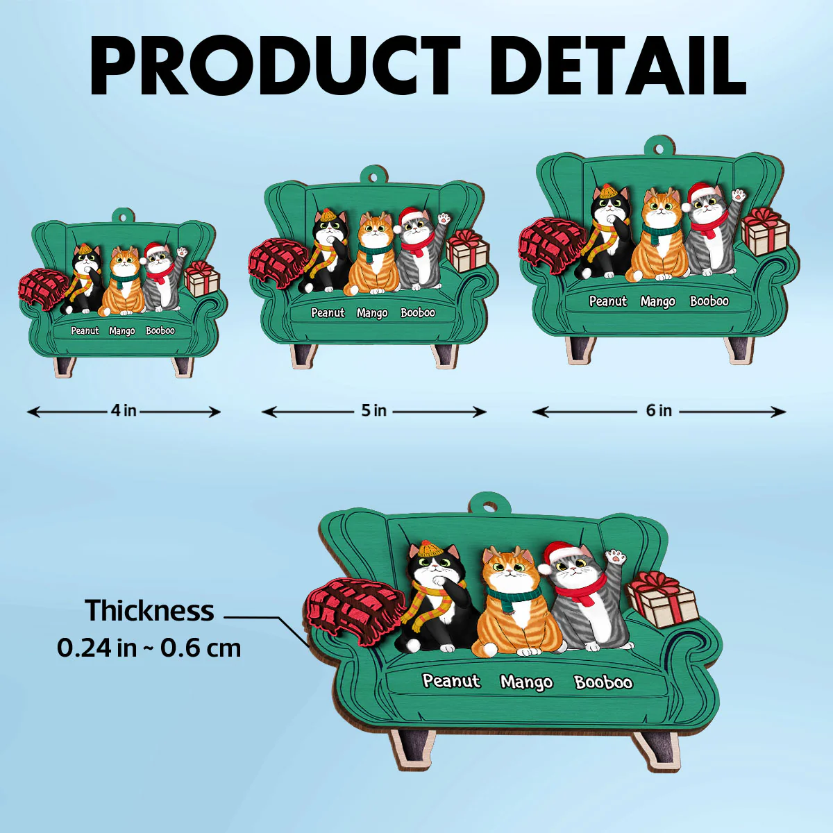 Christmas Cats On Sofa Personalized 2-Layer Wooden Ornament - Image 6