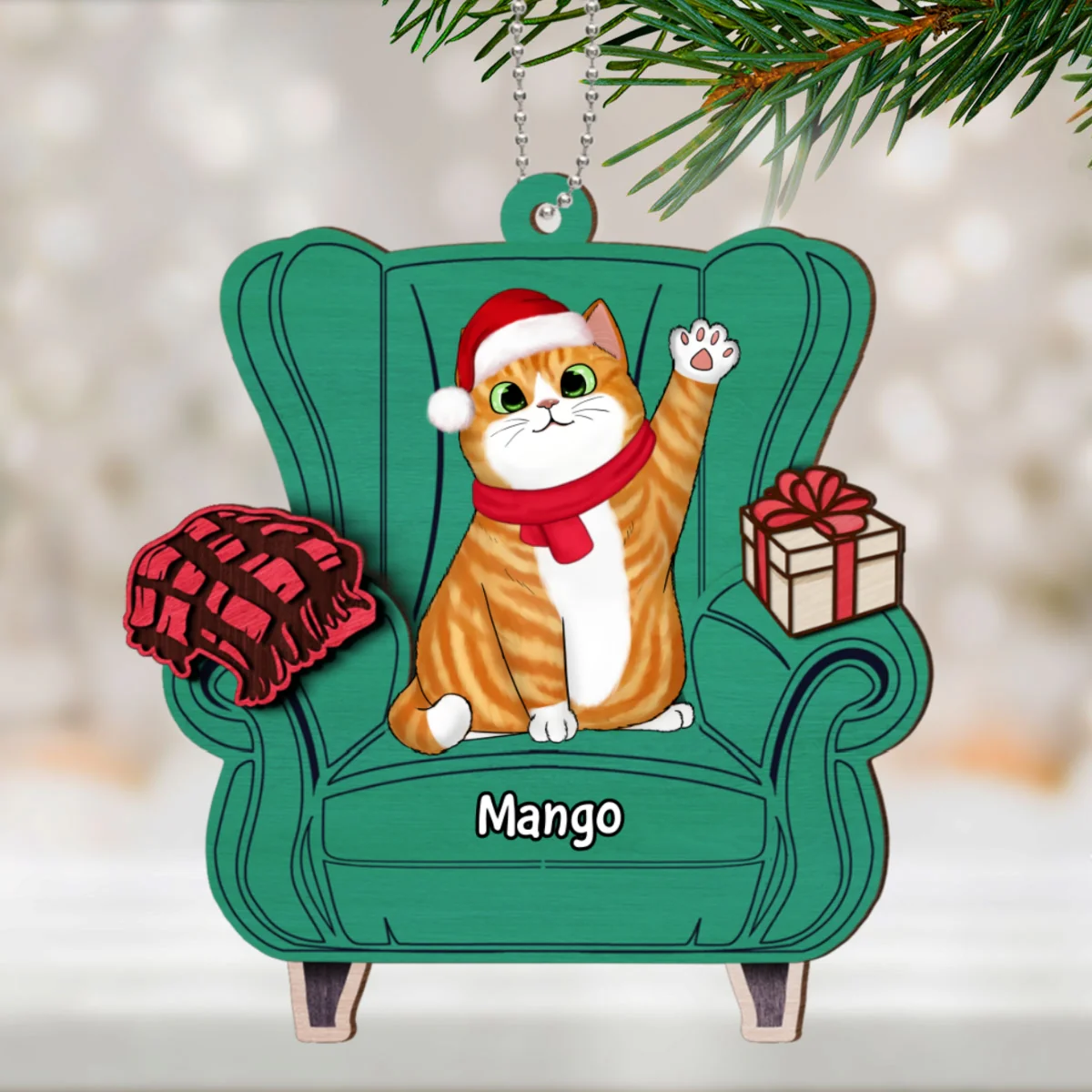 Christmas Cats On Sofa Personalized 2-Layer Wooden Ornament - Image 8