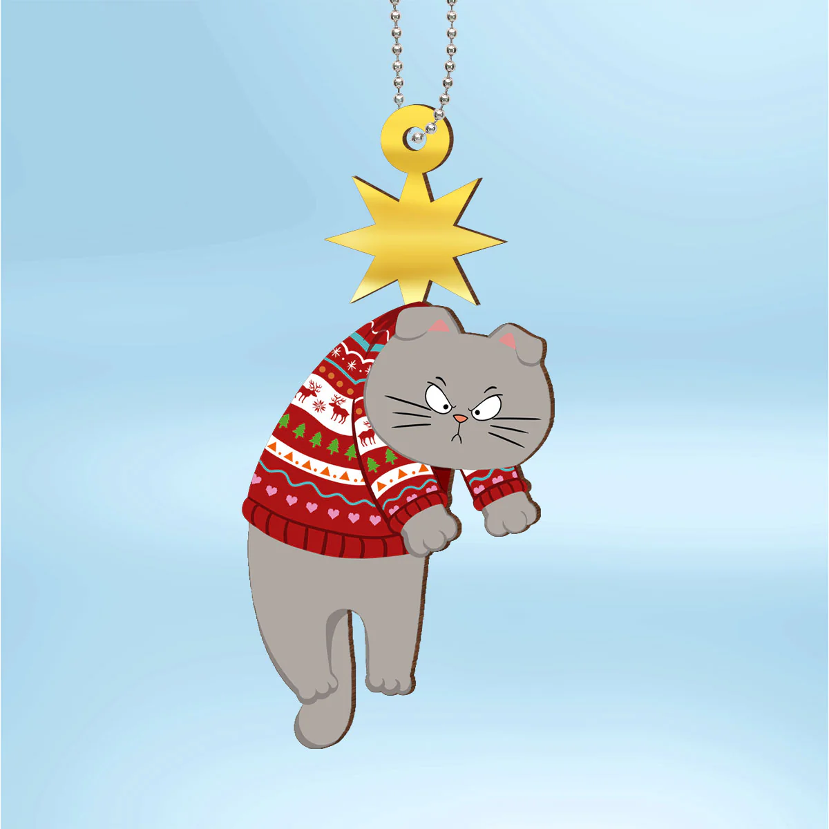 Christmas Cats & Star Personalized Wooden Ornament - Image 2