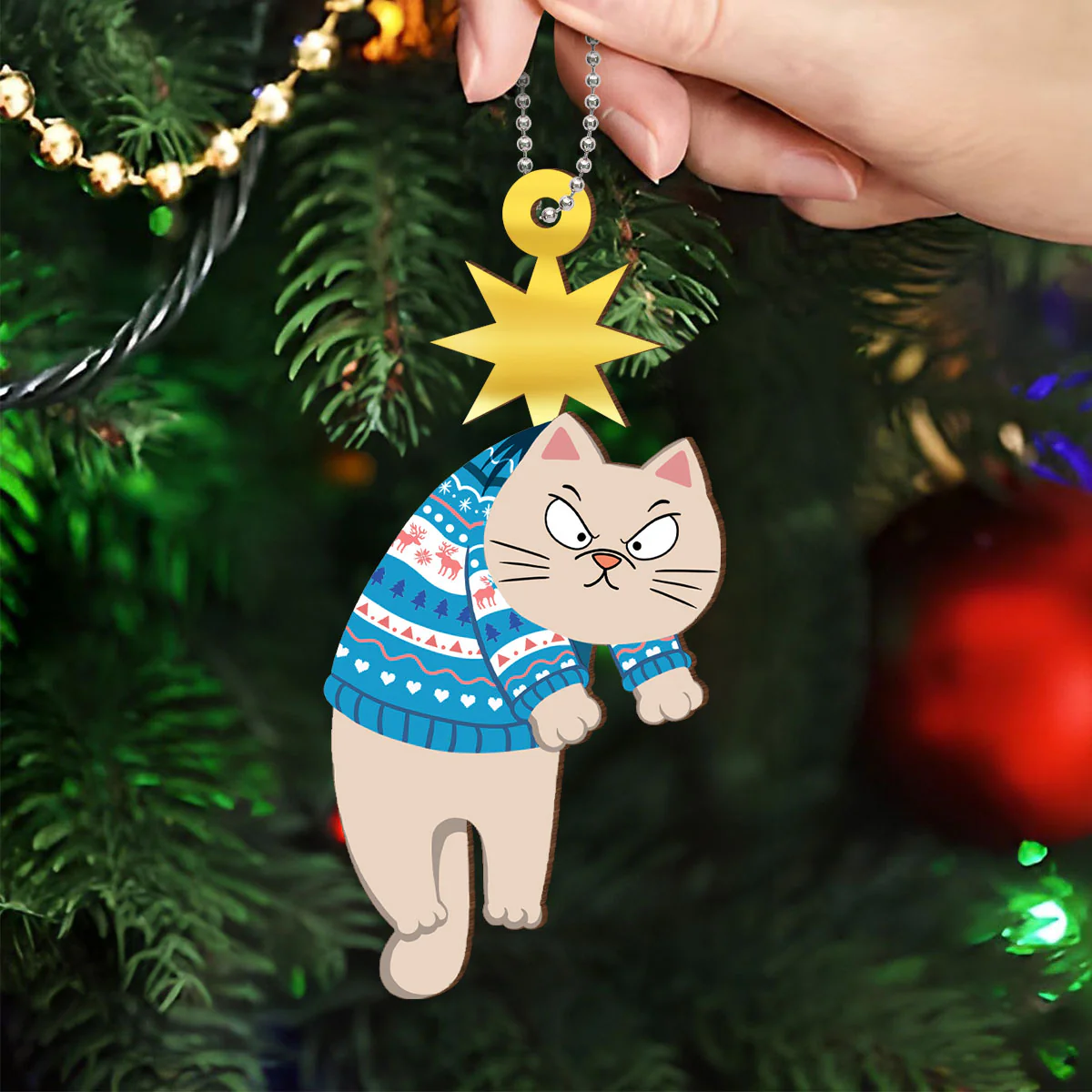 Christmas Cats & Star Personalized Wooden Ornament - Image 4