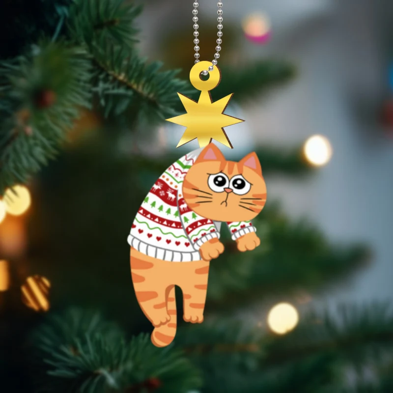 Christmas Cats & Star Personalized Wooden Ornament - Image 7