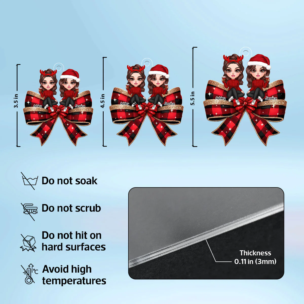 Christmas Checkered Coquette Bow Y2K Besties Personalized Acrylic Ornament, Christmas Gift For Best Friends - Image 6