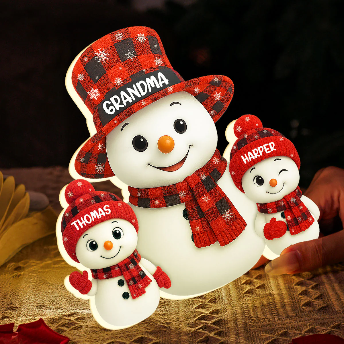 Christmas Checkered Pattern Grandma Grandkids Snowman Together - Personalized Light Box - Gift For Grandmas - Image 6