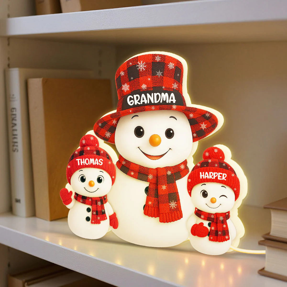 Christmas Checkered Pattern Grandma Grandkids Snowman Together - Personalized Light Box - Gift For Grandmas - Image 8