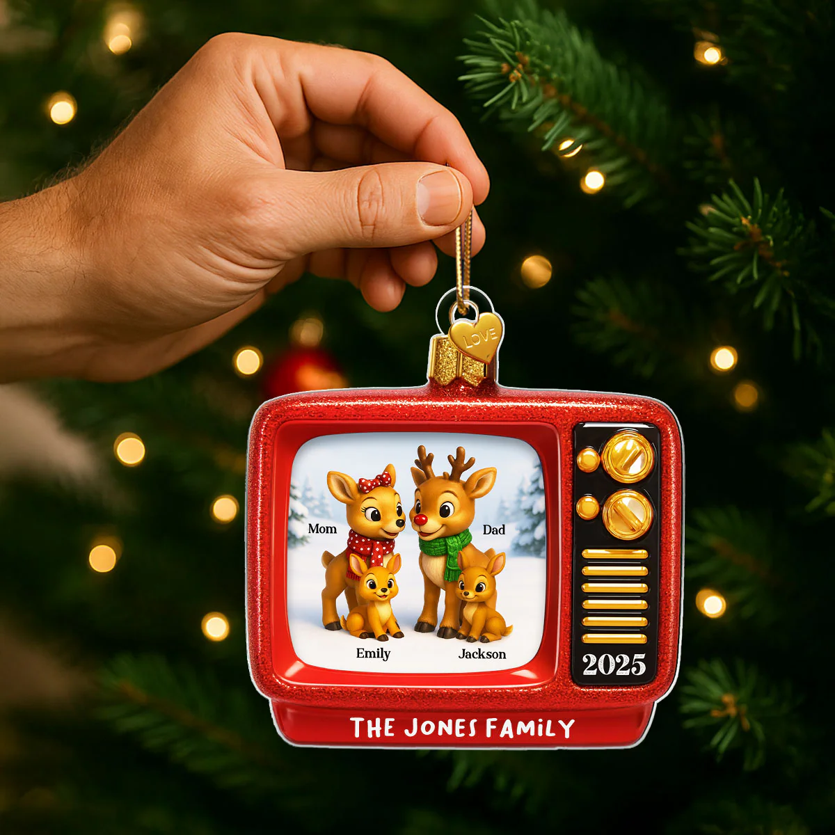 Christmas Classic Reindeer on TV Personalized Acrylic Ornament - Image 3