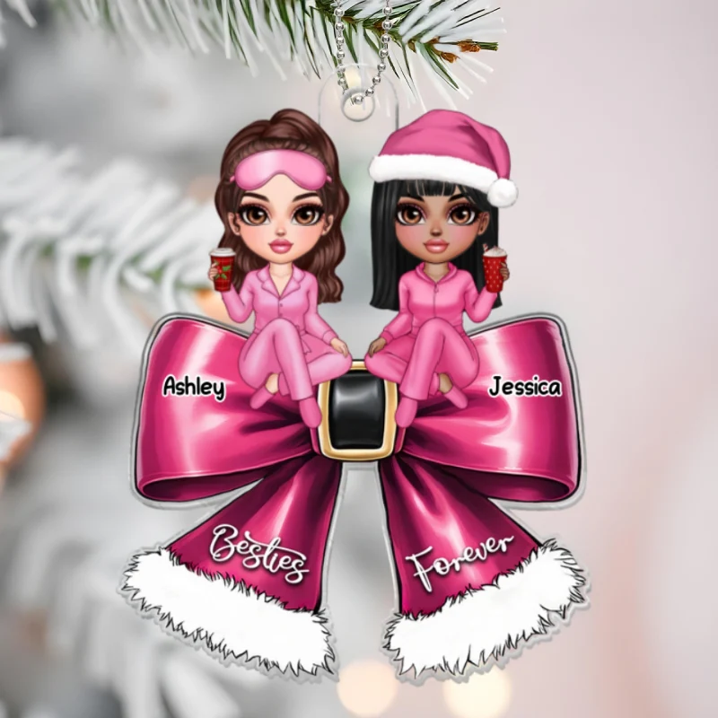 Christmas Coquette Bow Best Friends Personalized Acrylic Ornament, Christmas Gift For Besties - Image 10