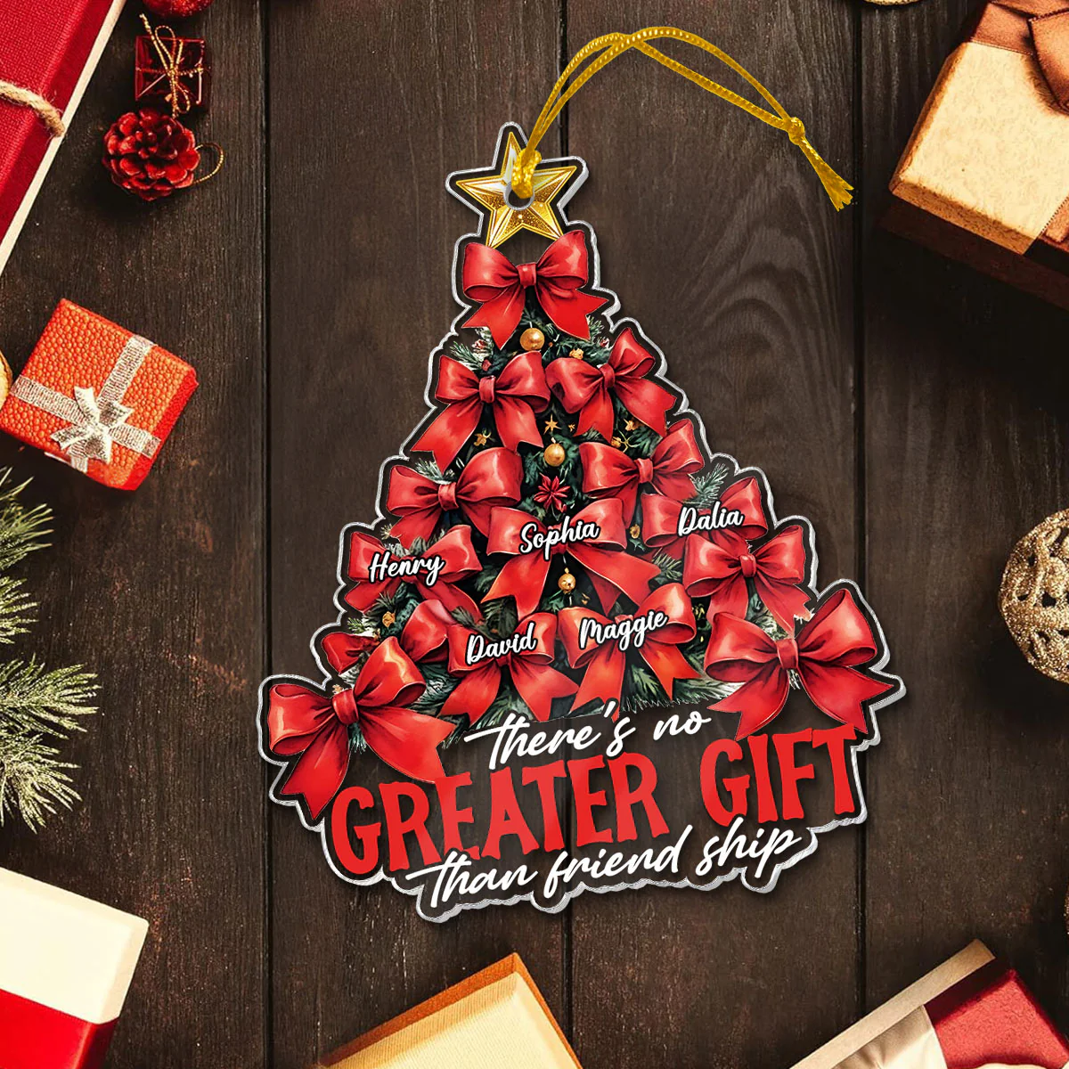 Christmas Coquette Bows Best Friends Sisters Personalized Acrylic Ornament, Christmas Gift for Besties, Sisters - Image 3