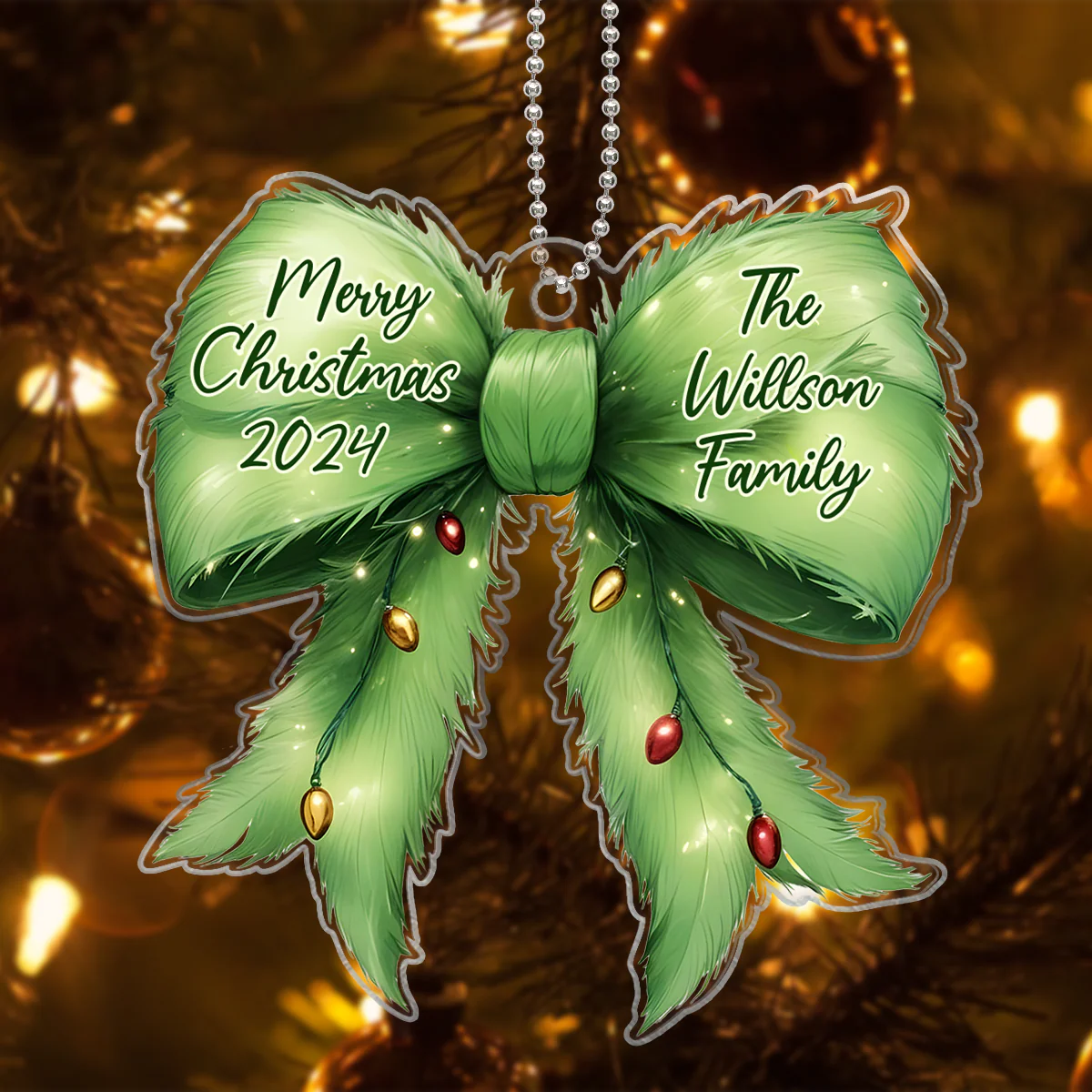 Christmas Coquette Holiday Spirit Green Christmas Personalized Acrylic Ornament, Family Gift - Image 2