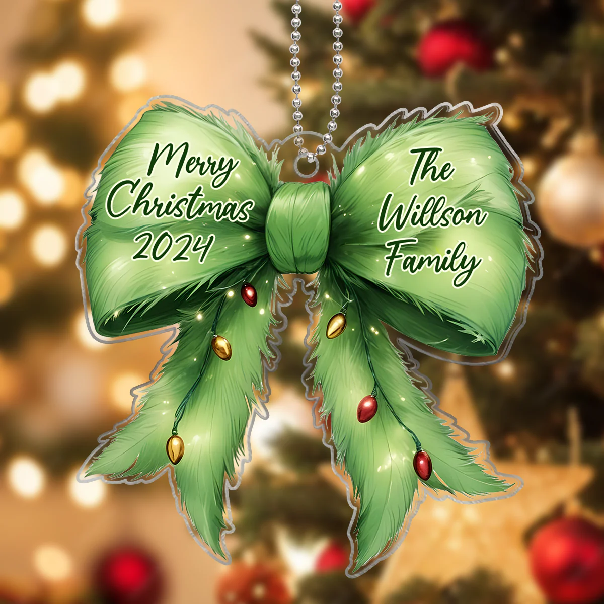 Christmas Coquette Holiday Spirit Green Christmas Personalized Acrylic Ornament, Family Gift - Image 3