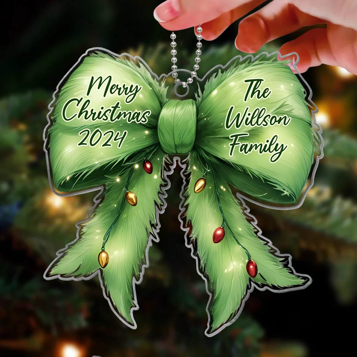 Christmas Coquette Holiday Spirit Green Christmas Personalized Acrylic Ornament, Family Gift - Image 4