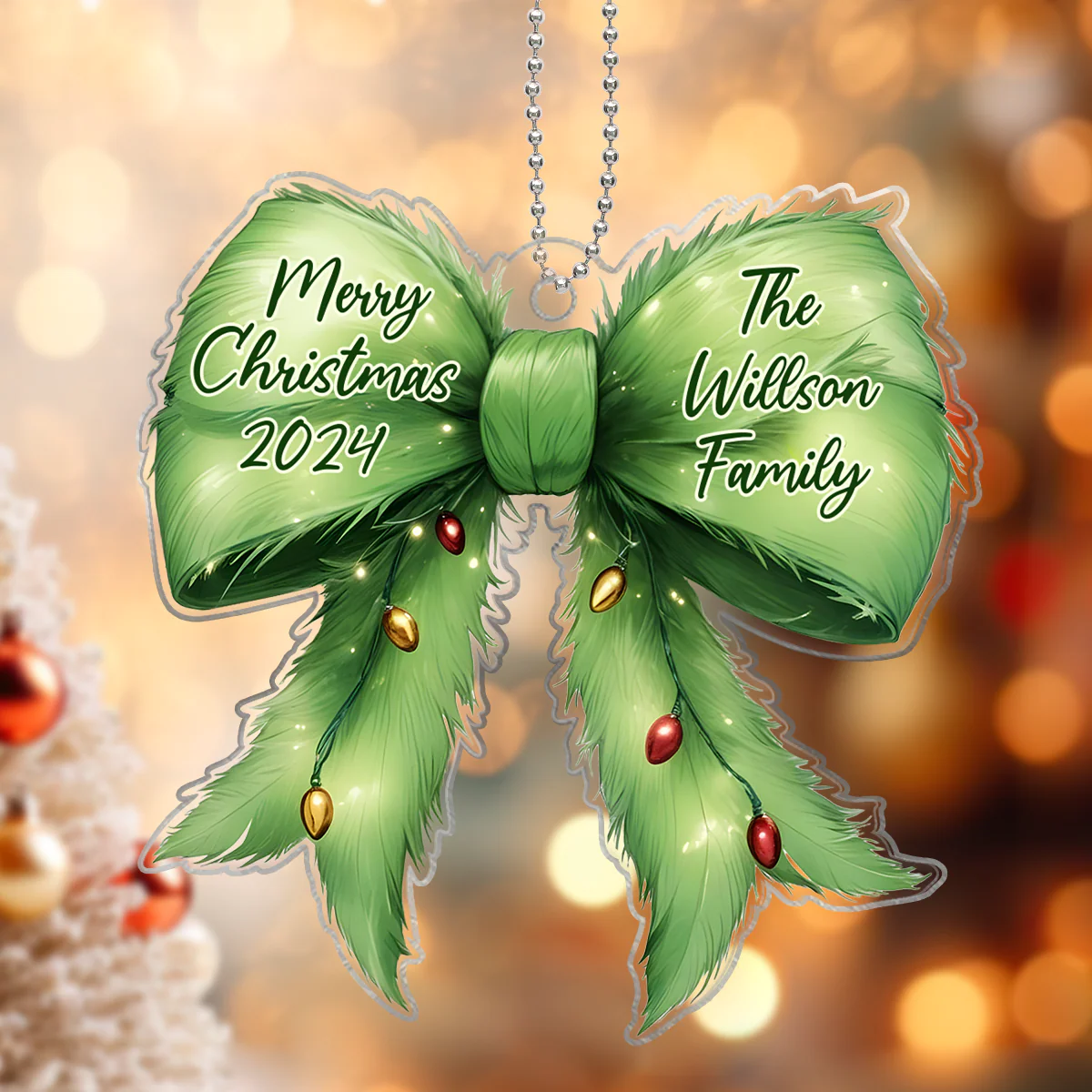 Christmas Coquette Holiday Spirit Green Christmas Personalized Acrylic Ornament, Family Gift - Image 5