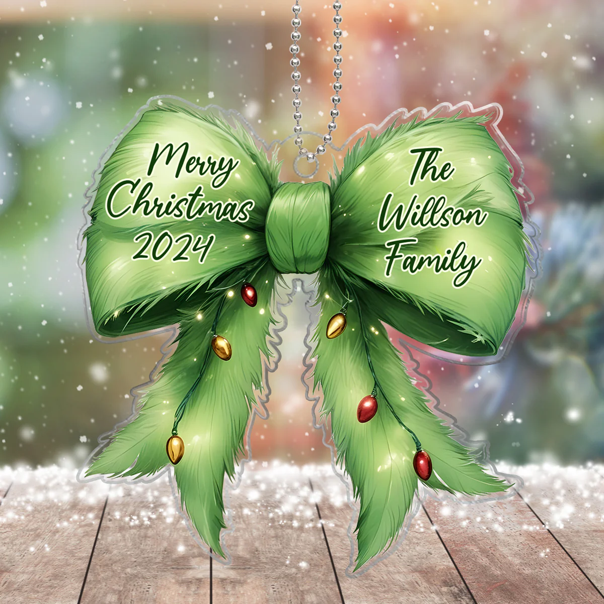 Christmas Coquette Holiday Spirit Green Christmas Personalized Acrylic Ornament, Family Gift - Image 6