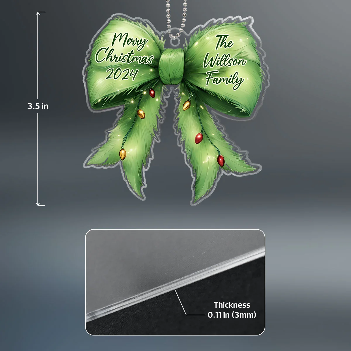 Christmas Coquette Holiday Spirit Green Christmas Personalized Acrylic Ornament, Family Gift - Image 7