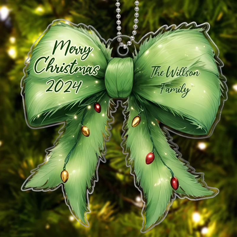 Christmas Coquette Holiday Spirit Green Christmas Personalized Acrylic Ornament, Family Gift - Image 8