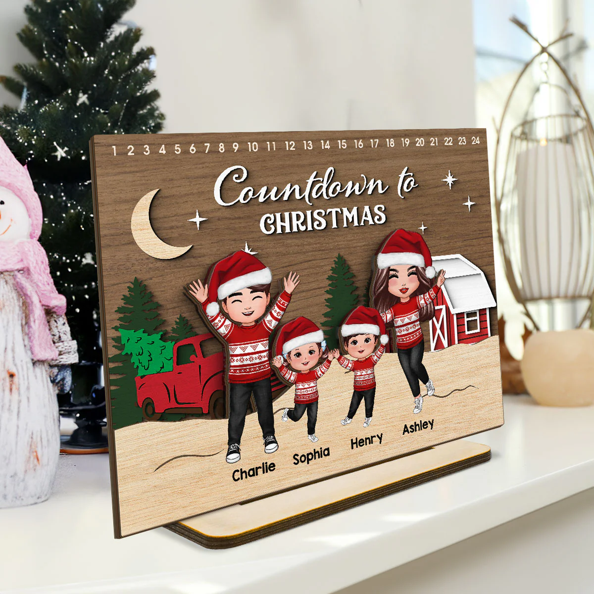 Christmas Countdowns Family Sitting Personalized 2-Layer Standing Wooden Plaque - Image 3