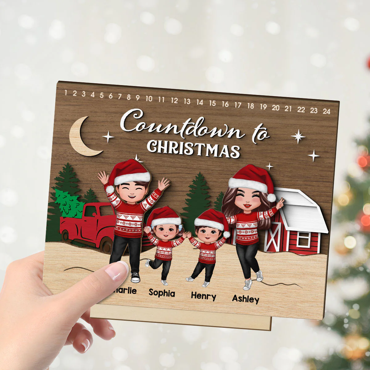 Christmas Countdowns Family Sitting Personalized 2-Layer Standing Wooden Plaque - Image 4
