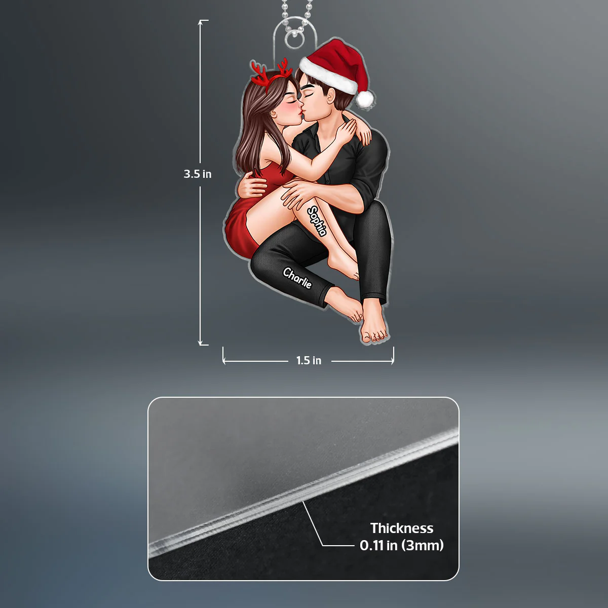 Christmas Couple Embrace & Kiss Gift For Him For Her Personalized Acrylic Ornament - Image 4
