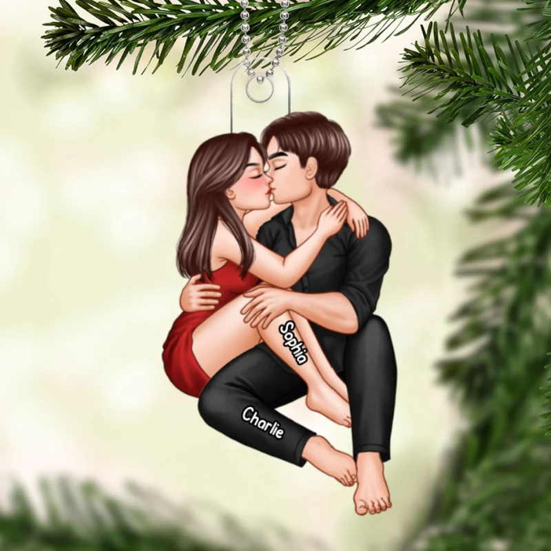 Christmas Couple Embrace & Kiss Gift For Him For Her Personalized Acrylic Ornament - Image 6