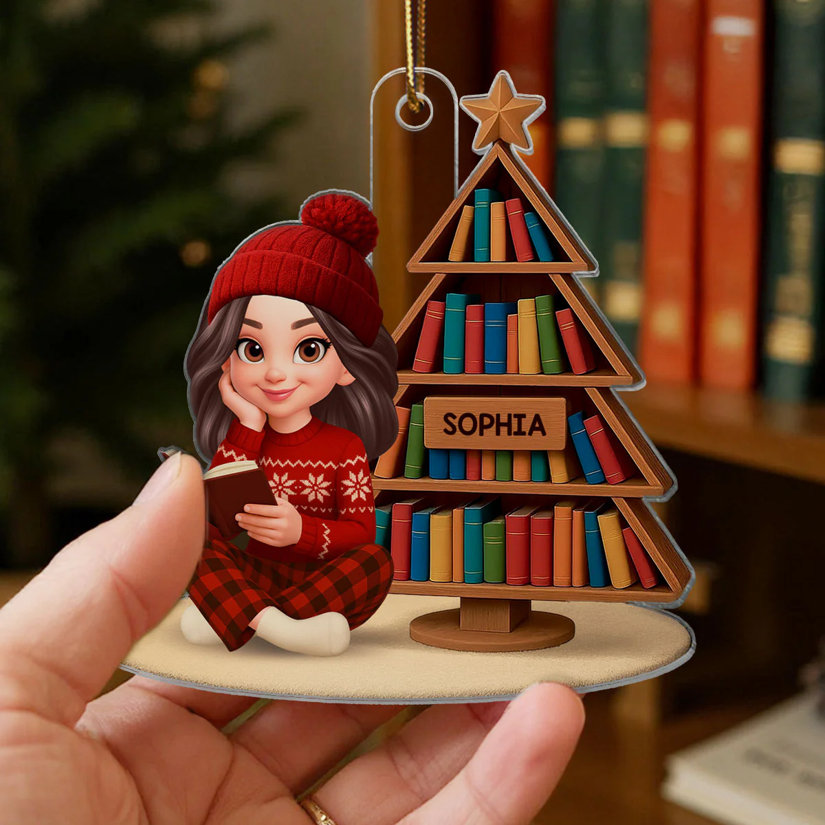 Christmas Cozy Vibe Pretty Girl Reading Book - Personalized Acrylic Ornament - Gift For Book Lovers - Image 3