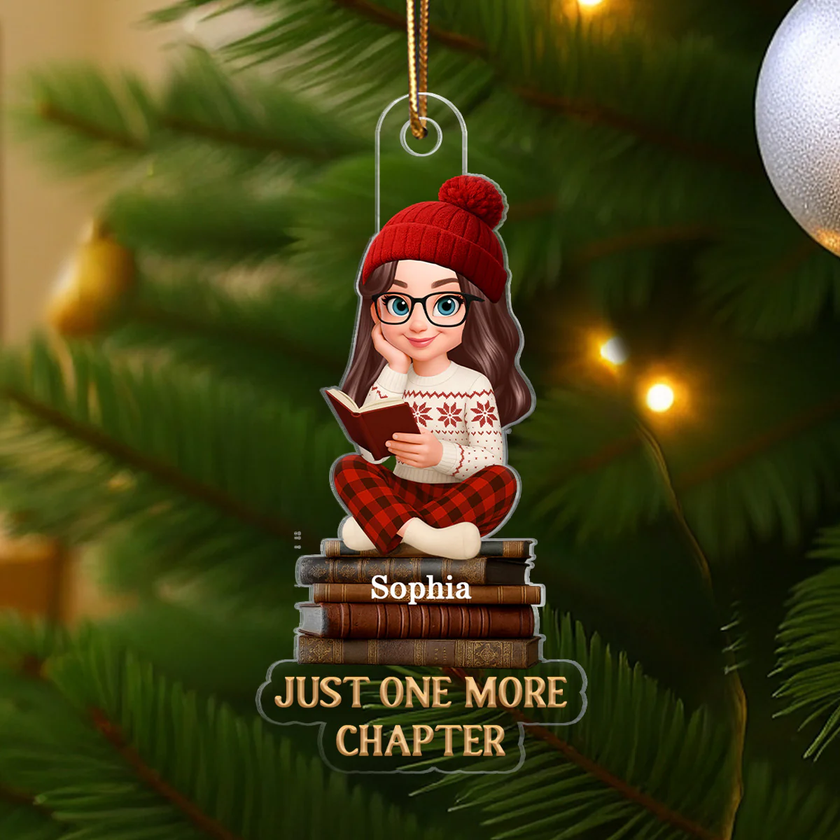 Christmas Cozy Vibe Retro Vintage Books Just One More Chapter - Personalized Acrylic Ornament - Christmas Gift For Book Lovers - Image 3