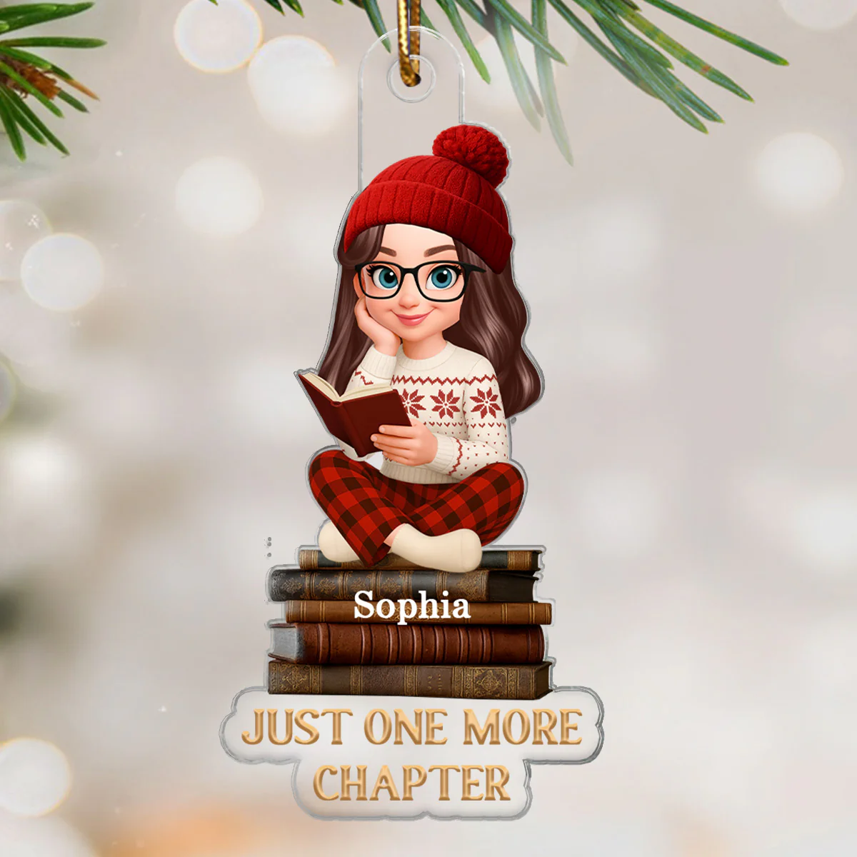 Christmas Cozy Vibe Retro Vintage Books Just One More Chapter - Personalized Acrylic Ornament - Christmas Gift For Book Lovers - Image 4