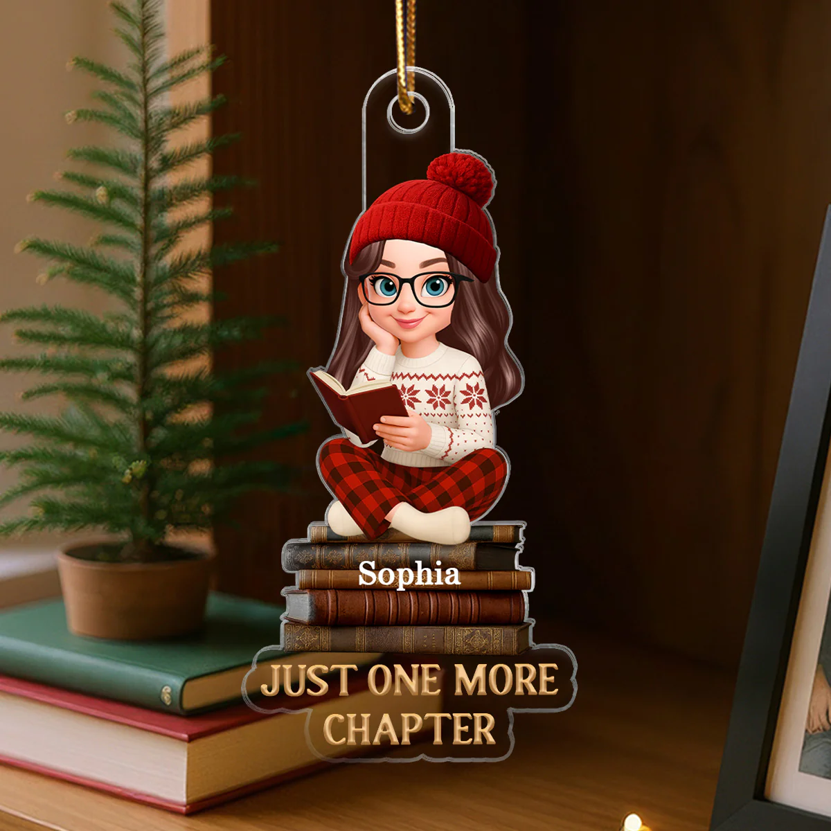 Christmas Cozy Vibe Retro Vintage Books Just One More Chapter - Personalized Acrylic Ornament - Christmas Gift For Book Lovers - Image 6
