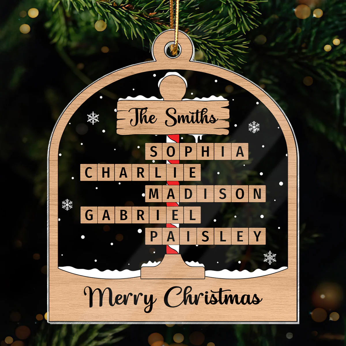 Christmas Crossword Puzzle Art North Pole Family Name Personalize Acrylic Ornament, Christmas Gift For Family Members - Image 3