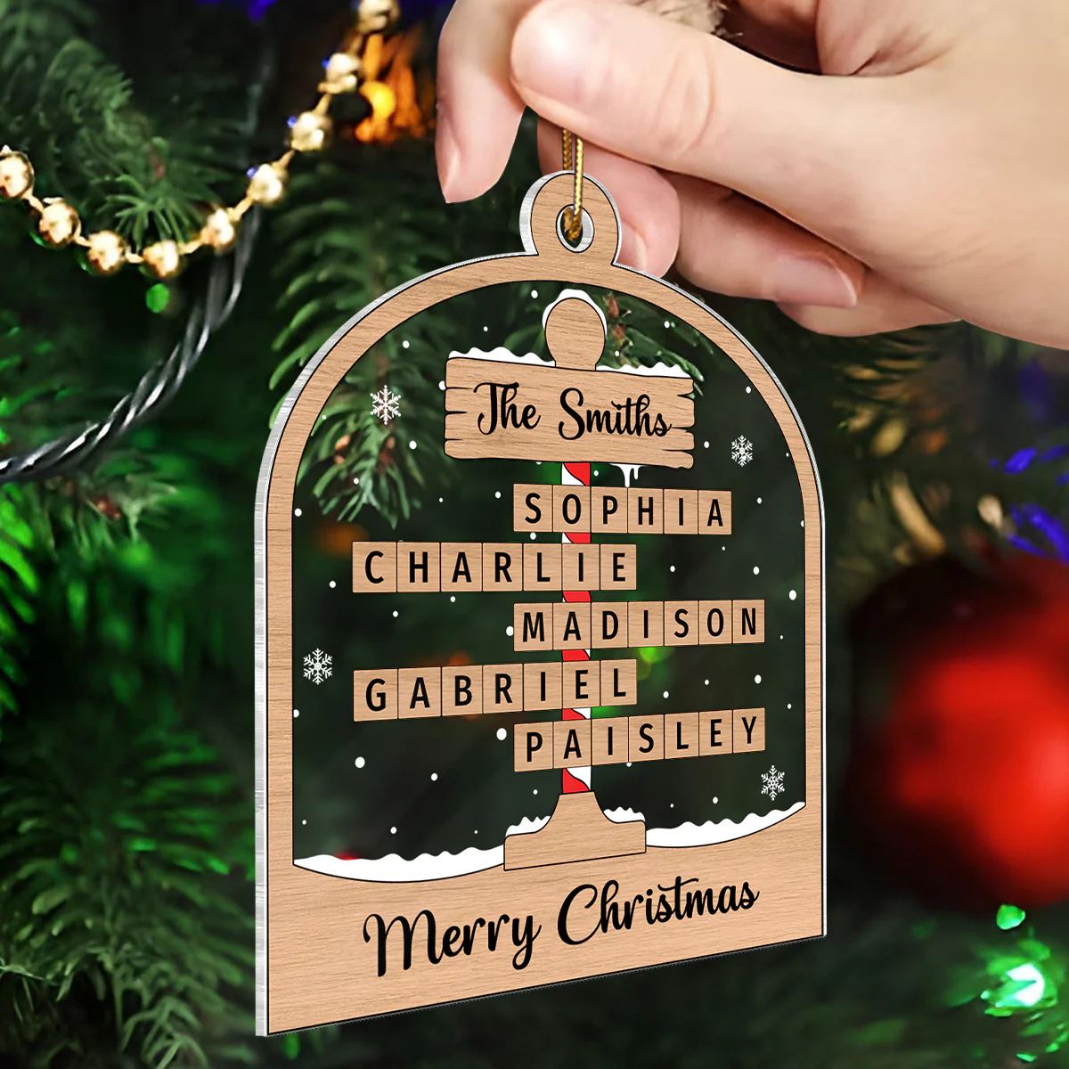 Christmas Crossword Puzzle Art North Pole Family Name Personalize Acrylic Ornament, Christmas Gift For Family Members - Image 4