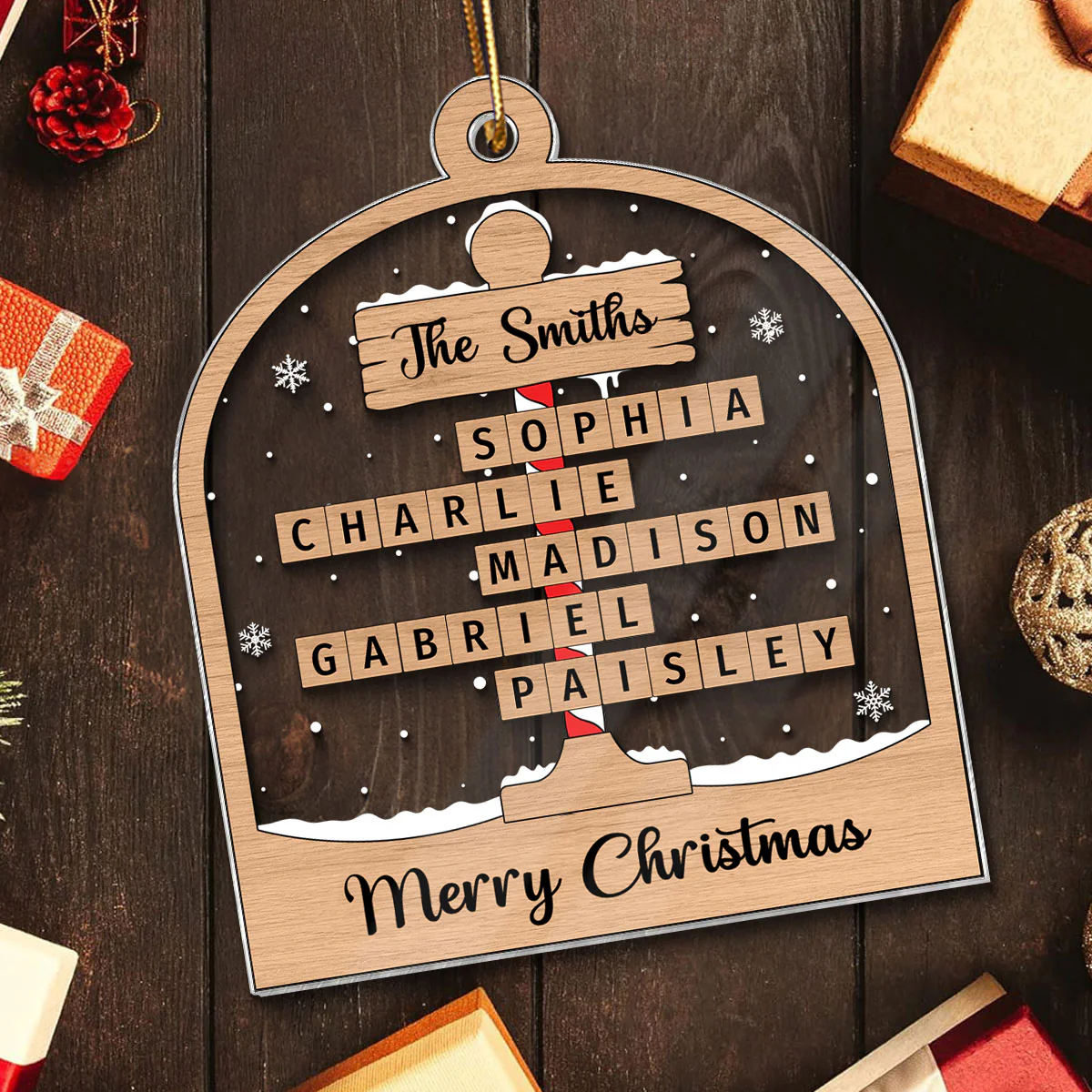Christmas Crossword Puzzle Art North Pole Family Name Personalize Acrylic Ornament, Christmas Gift For Family Members - Image 5