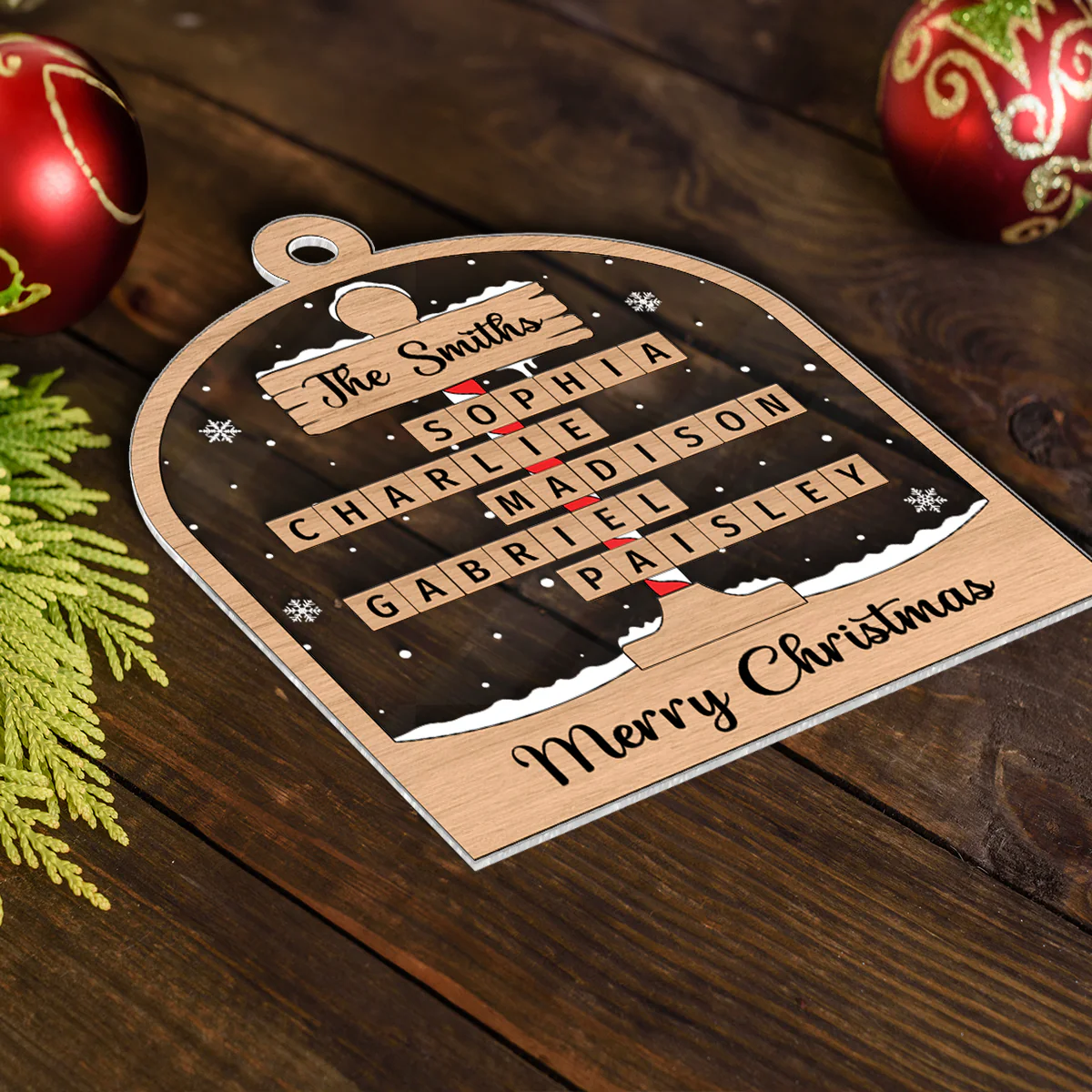 Christmas Crossword Puzzle Art North Pole Family Name Personalize Acrylic Ornament, Christmas Gift For Family Members - Image 6