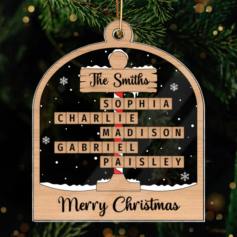 Christmas Crossword Puzzle Art North Pole Family Name Personalize Acrylic Ornament, Christmas Gift For Family Members - Image 8