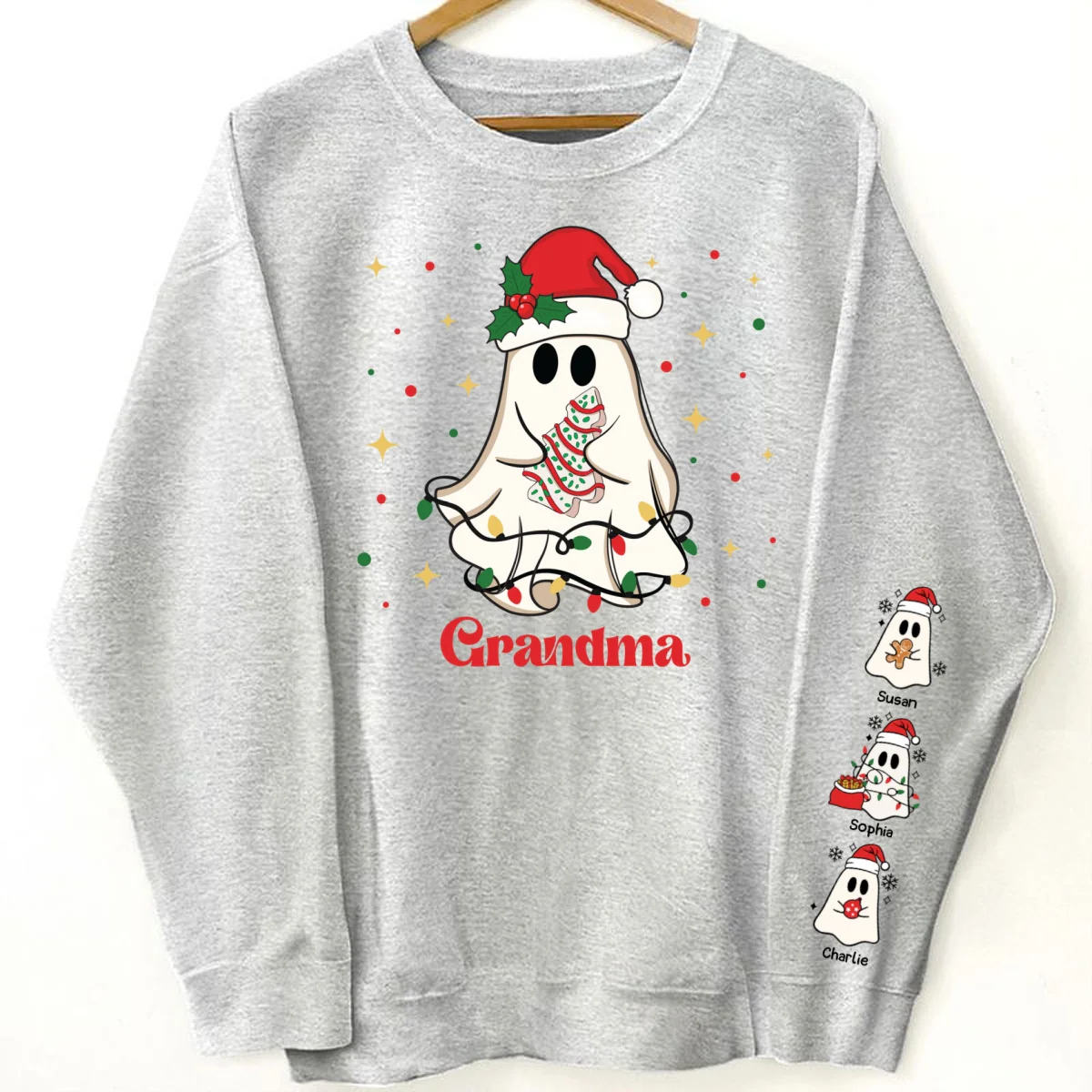 Christmas Cute Boo Grandma Grandkids Personalized Sleeve Printed Sweatshirt - Image 11
