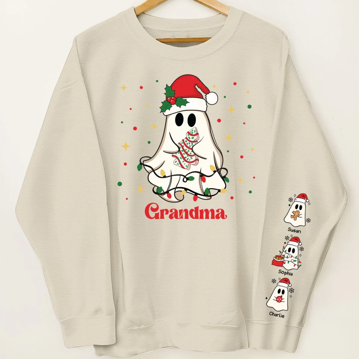 Christmas Cute Boo Grandma Grandkids Personalized Sleeve Printed Sweatshirt - Image 13