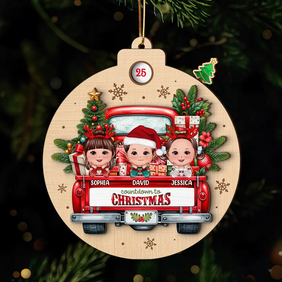 Christmas Cute Doll Kids On Truck Personalized Countdown Ornament, Christmas Gift For Daughter Son Granddaughter Grandson Grandkid - Image 2