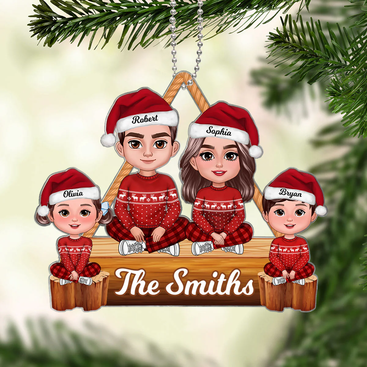 Christmas Cute Family Sitting Crossed Legs Personalized Acrylic Ornament