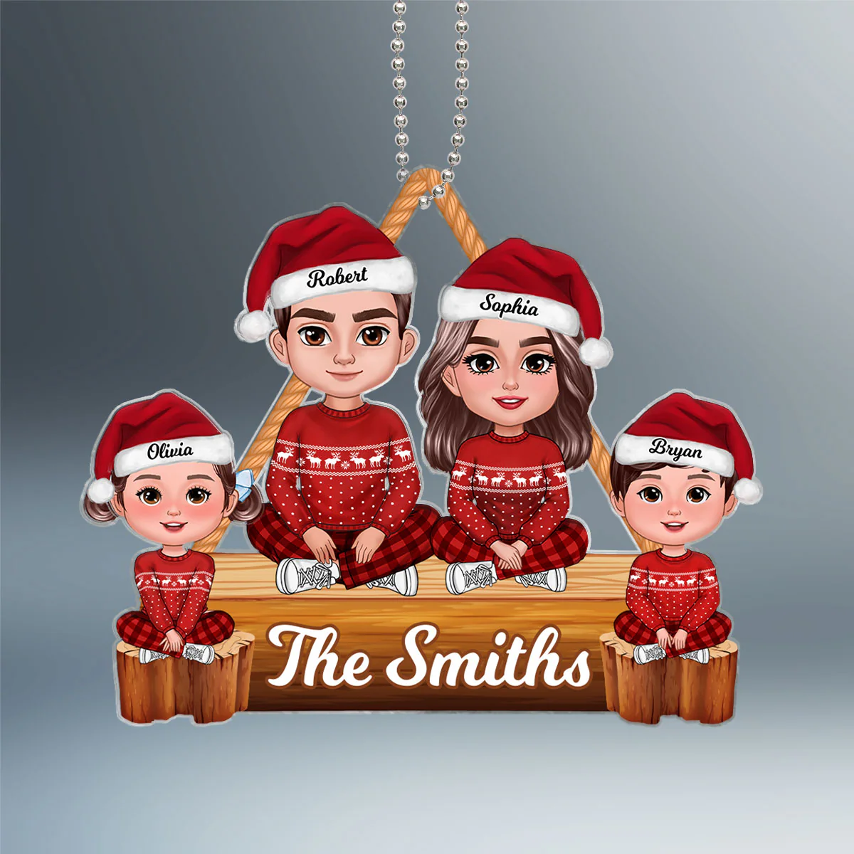Christmas Cute Family Sitting Crossed Legs Personalized Acrylic Ornament - Image 2