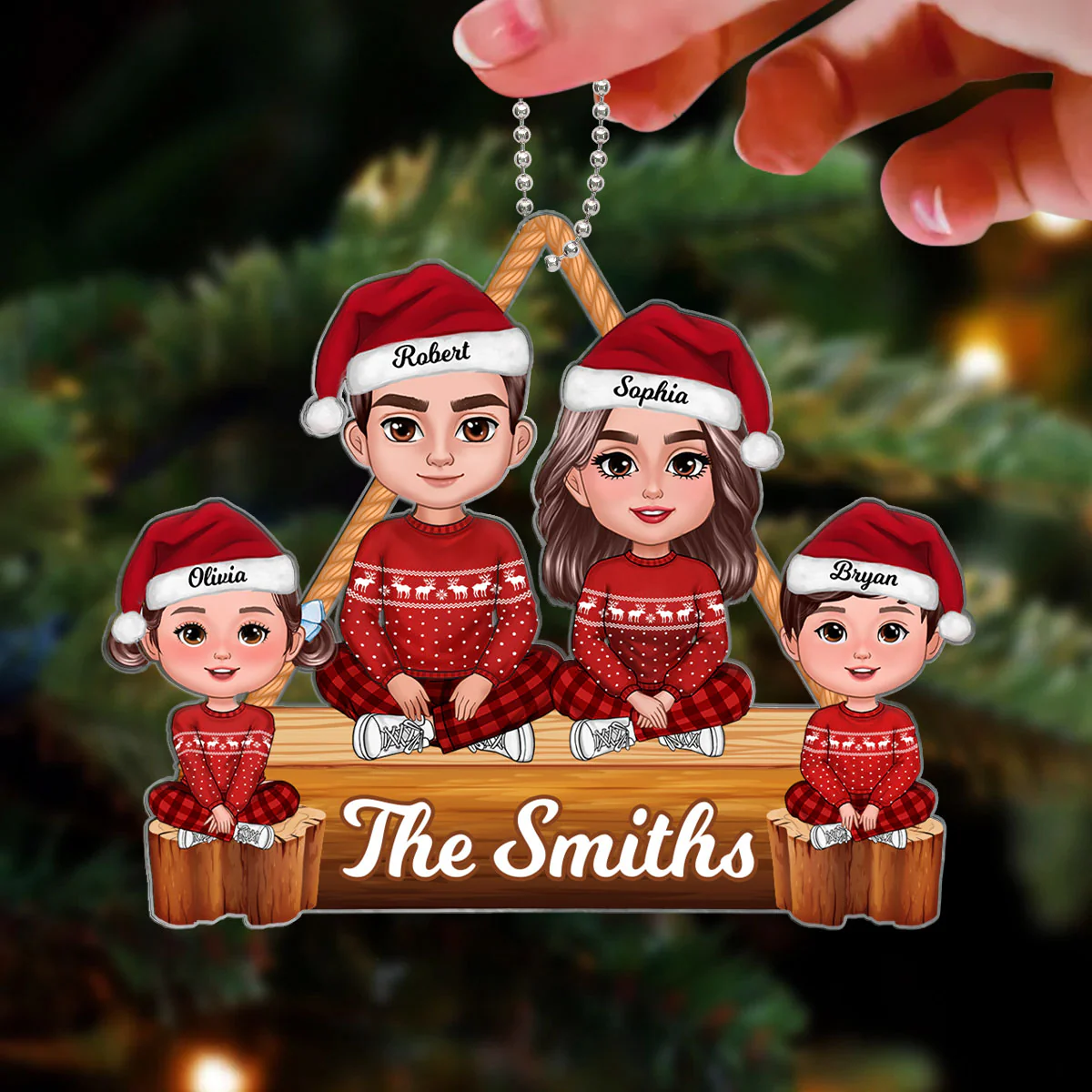 Christmas Cute Family Sitting Crossed Legs Personalized Acrylic Ornament - Image 3